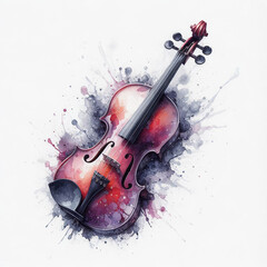 Fototapeta premium 흰 배경, 바이올린, 수채화 (white background, violin, water colour)