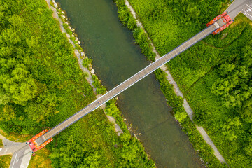 Nowy Sącz, most wiszący, rzeka Kamienica © Maciej G. Szling
