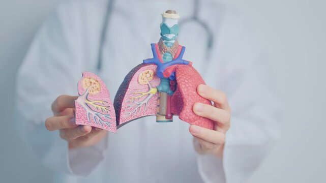 Doctor with Smoker and normal Lung anatomy for Disease. Lung Cancer, Asthma, Chronic Obstructive Pulmonary or COPD, Bronchitis, Emphysema, Cystic Fibrosis, Bronchiectasis, Pneumonia and world Lung day