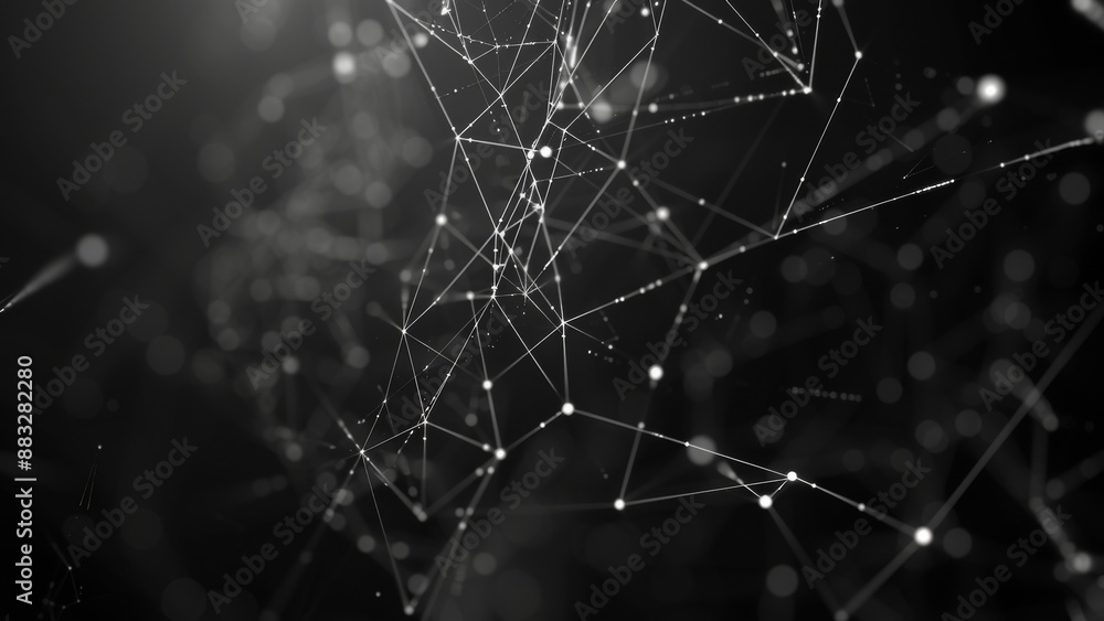 Wall mural abstract polygonal space low poly dark background with connecting dots and lines.