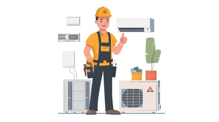 Male electrician gives a thumbs up Air conditioning repair technician