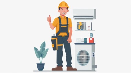 Male electrician gives a thumbs up Air conditioning repair technician