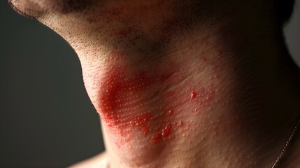Fototapeta premium Close-up of Inflamed, Red Skin on the Neck from a Perfume Allergy