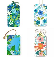 Floral tag flat vector illustration with a white background, using a simple design