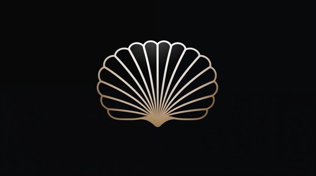 Elegant minimalist golden shell logo on black background
