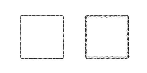 Square doodle frames,hand-drawn monograms.Edgings and cadres with simple sketchy design elements.Isolated. Vector illustration.
