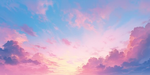 Obraz premium Abstract Wallpaper Featuring Ethereal and Soft Gradient Clouds in Watercolor Anime Style. High-Definition AI-Generated Background with Serene and Dreamy Atmosphere, Ideal for Creative and Aesthetic Th