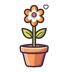 Flower in a pot flat vector icon on a white background, simple design, minimalistic style, flat color block illustration in the style of a simple shape 