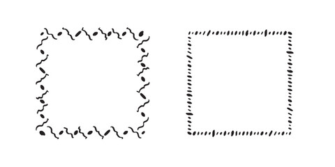 Square doodle frames,hand-drawn monograms.Edgings and cadres with simple sketchy design elements.Isolated. Vector illustration.