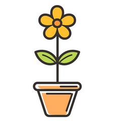 Flower in a pot flat vector icon on a white background, simple design, minimalistic style, flat 