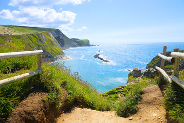 Beautiful Dorset coast view towards the Man o' War Cove, England, UK © Jenifoto