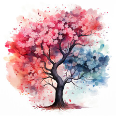 Fototapeta premium Watercolor Abstract Blossom Tree Illustration, Generative Ai