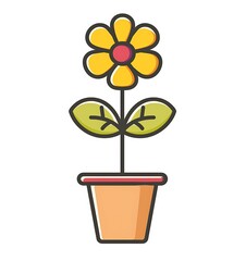 Flower in a pot flat vector icon on a white background, simple design, minimalistic style, flat color block illustration in the style of a simple shape 