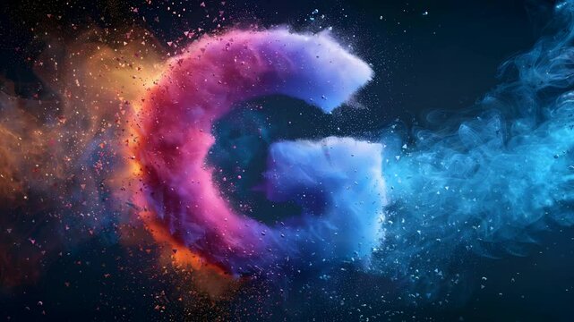 Letter G with colorful cloud art with powder explosion background