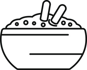 Simple line drawing of a bowl of hummus with two breadsticks, perfect for recipe books or restaurant menus