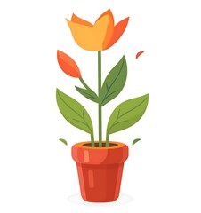 Flower in a pot flat vector icon illustration on a white background, simple design in the style of a cute style, 