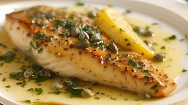 A simple yet delicious caper and lemon butter sauce complimenting the tender and flaky fish perfectly.