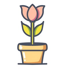 Flower in a pot flat vector icon on a white background, simple design, minimalistic style, flat 