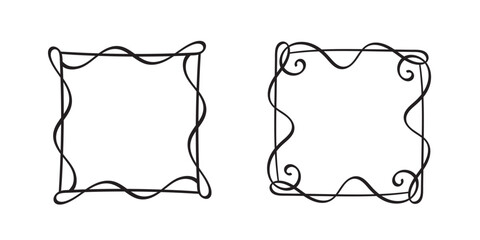 Square doodle frames,hand-drawn monograms.Edgings and cadres with simple sketchy design elements.Isolated. Vector illustration.