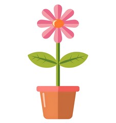 Flower in a pot icon flat style illustration on a white background, simple design, vector graphic with a simple color scheme, bold outline, flat design with simple shapes, 