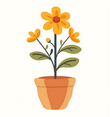 Flower in a pot icon flat style illustration on a white background, simple design, vector graphic with a simple color scheme, bold outline, flat design with simple shapes, 