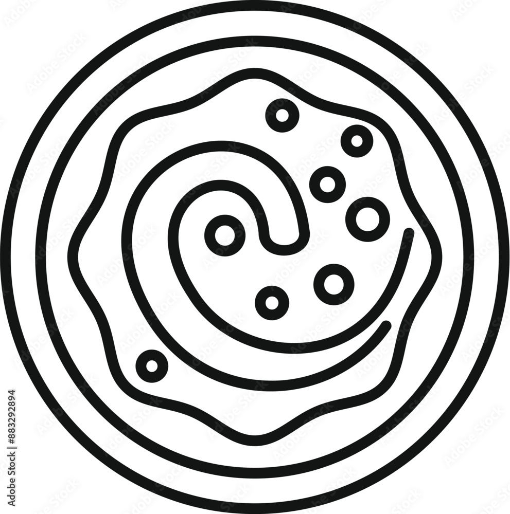 Poster round plate with spiral pattern filled with bubbles icon, outline style