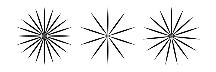sets Radial circle lines: circular radiating geometric shapes resembling sun rays. Abstract design element. Vector illustration on a white background. Eps 10.
