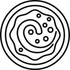 Round plate with spiral pattern filled with bubbles icon, outline style