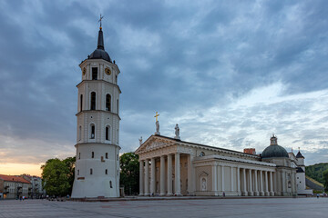 Evening View of the Bell Tower and Cathedral in Vilnius, Lithuania