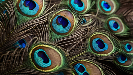 Obraz premium Colorful peacock feathers, glowing peacock feathers. Macro