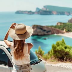 Fototapeta premium woman on vacation watching the sea