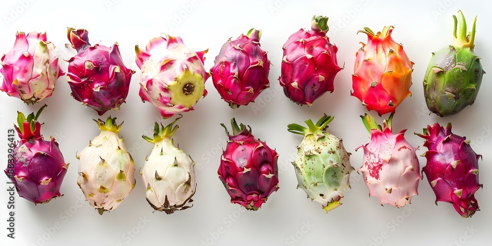 Poster dragonfruit collection isolated on white background with clipping path for easy extraction. concept 