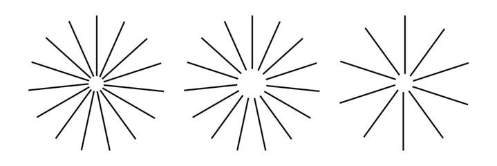 sets Radial circle lines: circular radiating geometric shapes resembling sun rays. Abstract design element. Vector illustration on a white background. Eps 10.