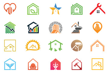 Set bundle building logo design unique concept Premium Vector