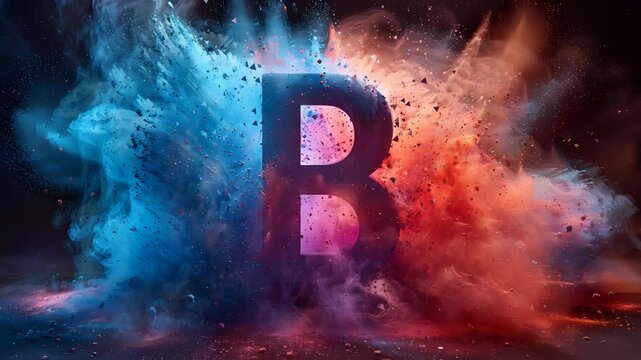 Letter B with colorful cloud art with powder explosion background