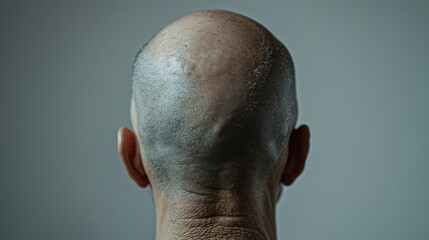 Naklejka premium Bald Head Back View Closeup with Minimalist Background in Studio Lighting