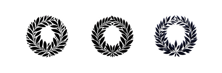 Fototapeta premium Set of silhouette of round laurel foliage, isolated over on transparent white background