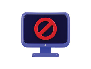Fototapeta premium desktop monitor with stop ban warning symbol icon concept of digital media block icon 3d rendering vector illustration