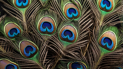 Obraz premium Colorful peacock feathers, glowing peacock feathers. Macro