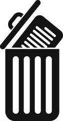Black and white icon of an open trash can throwing away a document
