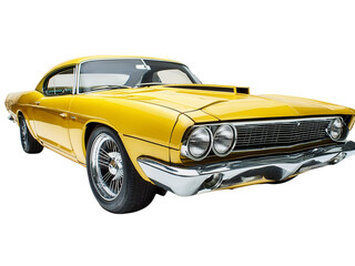 yellow muscle car on Isolated Transparent Background