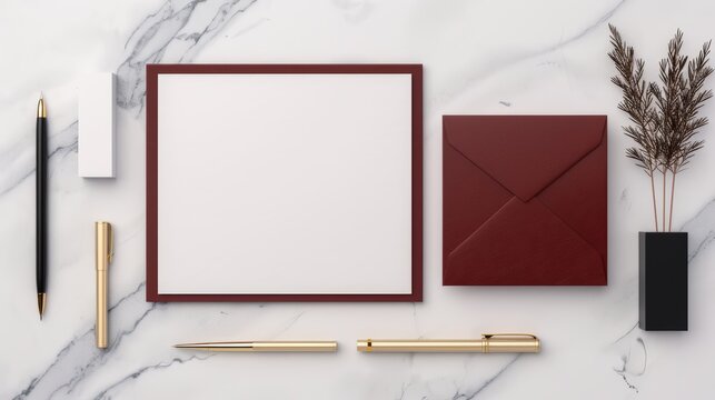 A luxurious flat lay featuring stylish stationery, with elegant color use and refined lighting, realistic photo, cinematography, hyper realistic