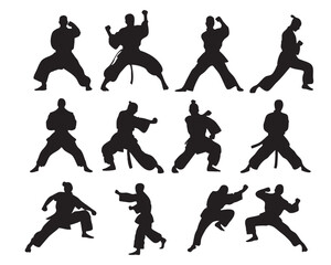 Collection set of kick karate silhouette vector icons