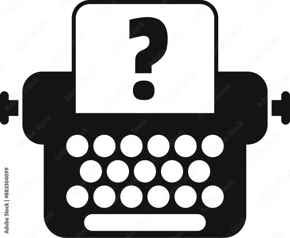 Poster black typewriter with question mark printed on paper, symbolizing frequently asked questions