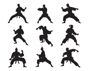 Collection set of Martial artist, striking a pose different poses, Silhouette