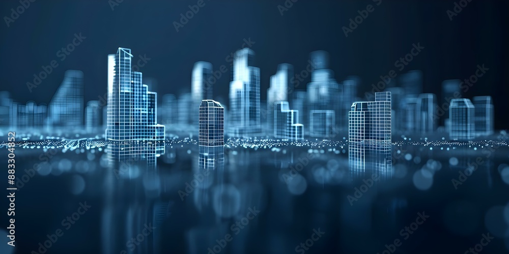 Poster creating a low poly wireframe of a smart city network against a dark background. concept low poly wi