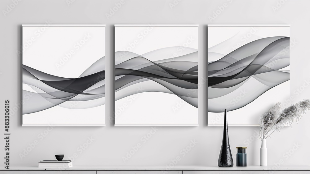 Poster a set of three modern abstract art posters featuring a seamless, continuous minimalistic design on a