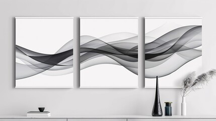 A set of three modern abstract art posters featuring a seamless, continuous minimalistic design on a white background, perfect for contemporary interiors