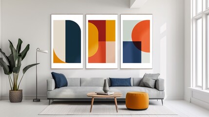 A set of three minimalistic abstract posters featuring a continuous image across a pristine white background, creating a harmonious wall art display
