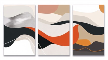 A set of three minimalistic abstract art posters with a continuous flow, displayed on a white background for a cohesive and stylish appearance